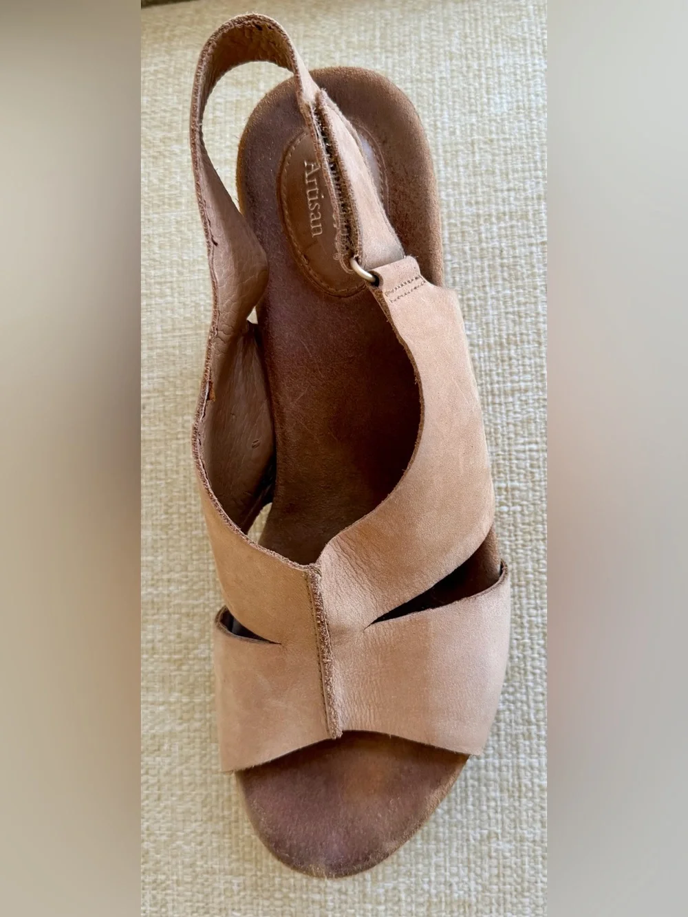 Clark’s Artisan Women’s Beige Tan Nude Leather Suede Cork Wedge Sandals 9M